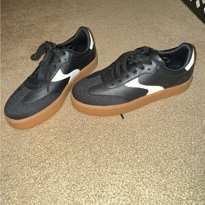 Black and White Womens Sneakers with Brown Sole